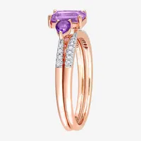 Womens 1/10 CT. T.W. Genuine Purple Amethyst 10K Rose Gold Side Stone 3-Stone Bridal Set