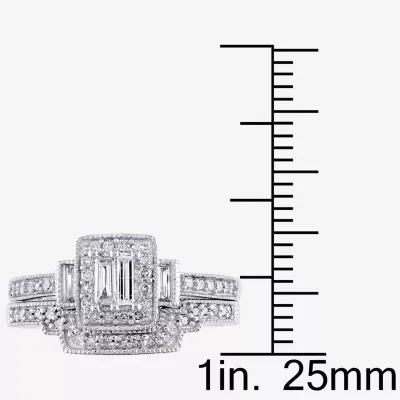 Womens 3/8 CT. T.W. Mined White Diamond 10K Gold Side Stone Halo Bridal Set