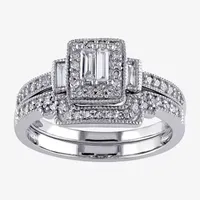 Womens 3/8 CT. T.W. Natural White Diamond 10K Gold Side Stone Halo Bridal Set