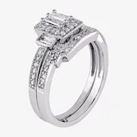 Womens 3/8 CT. T.W. Natural White Diamond 10K Gold Side Stone Halo Bridal Set