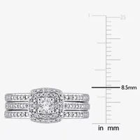 Womens 1/2 CT. T.W. Natural White Diamond Sterling Silver Cushion Side Stone Halo Bridal Set