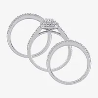 Womens 1/2 CT. T.W. Natural White Diamond Sterling Silver Cushion Side Stone Halo Bridal Set