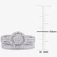 Womens 1/3 CT. T.W. Mined White Diamond Sterling Silver Round Side Stone Halo Bridal Set