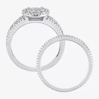 Womens 1/3 CT. T.W. Natural White Diamond Sterling Silver Round Side Stone Halo Bridal Set