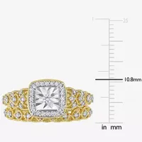 Womens 1/4 CT. T.W. Natural White Diamond 18K Gold Over Silver Cushion Side Stone Halo Bridal Set