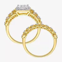 Womens 1/4 CT. T.W. Natural White Diamond 18K Gold Over Silver Cushion Side Stone Halo Bridal Set