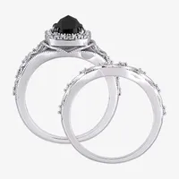 Womens 1 1/5 CT. T.W. Natural Black Diamond 10K White Gold Cushion Halo Bridal Set