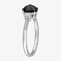 Womens 1 1/5 CT. T.W. Natural Black Diamond 14K White Gold Oval Side Stone 3-Stone Engagement Ring