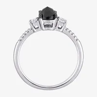 Womens 1 1/5 CT. T.W. Natural Black Diamond 14K White Gold Oval Side Stone 3-Stone Engagement Ring