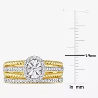 Womens 1/3 CT. T.W. Natural White Diamond 18K Gold Over Silver Oval Side Stone Halo Bridal Set