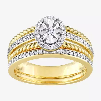 Womens 1/3 CT. T.W. Natural White Diamond 18K Gold Over Silver Oval Side Stone Halo Bridal Set