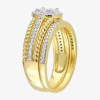 Womens 1/3 CT. T.W. Mined White Diamond 18K Gold Over Silver Oval Side Stone Halo Bridal Set
