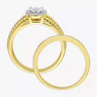 Womens 1/3 CT. T.W. Natural White Diamond 18K Gold Over Silver Oval Side Stone Halo Bridal Set