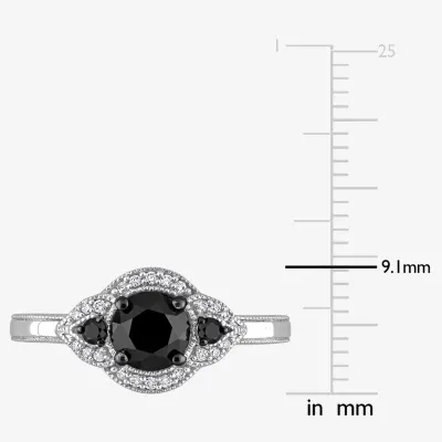 Womens 1 1/7 CT. T.W. Mined Black Diamond 14K White Gold Round 3-Stone Engagement Ring