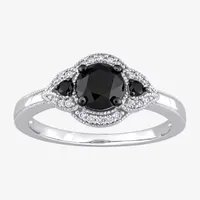 Womens 1 1/7 CT. T.W. Mined Black Diamond 14K White Gold Round 3-Stone Engagement Ring