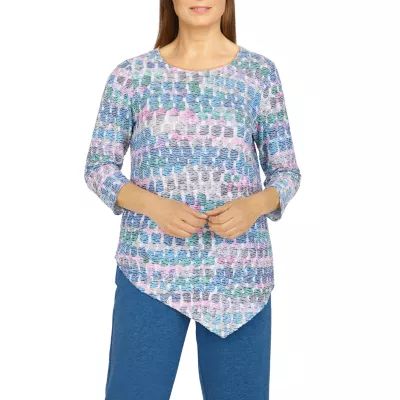Alfred Dunner Floral Park Womens Round Neck 3/4 Sleeve Tunic Top