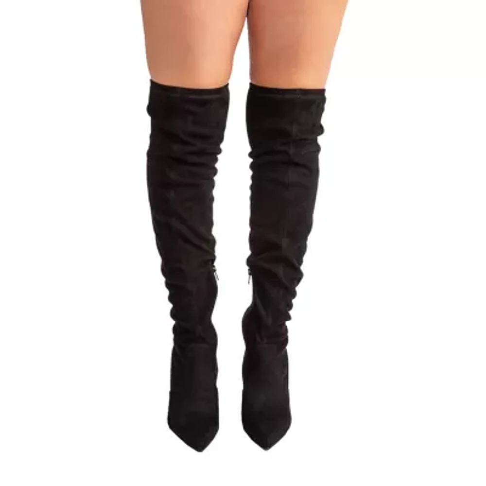 Qupid Womens Maelie Block Heel Over the Knee Boots