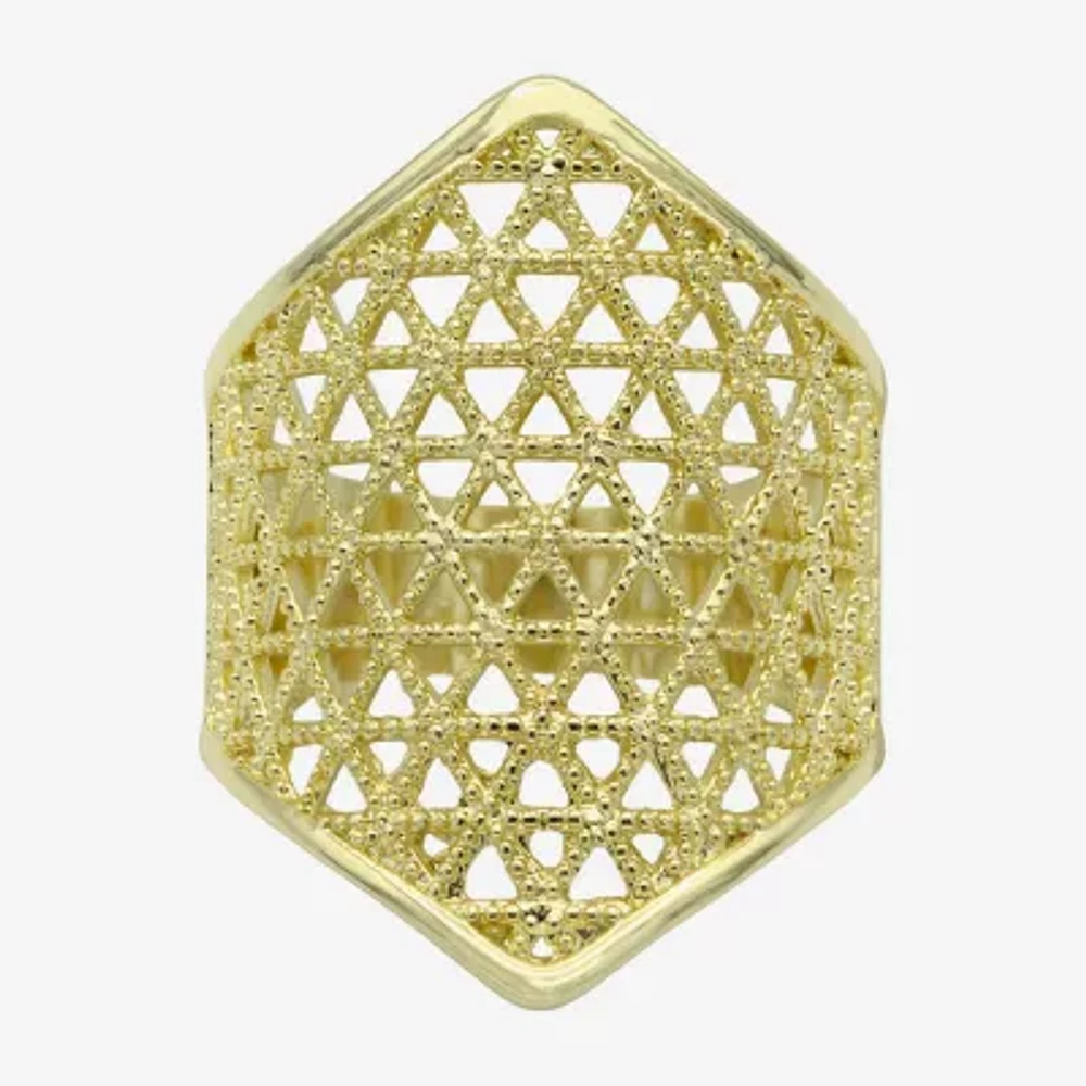 Sparkle Allure Woven Shield 14K Gold Over Brass Cocktail Ring