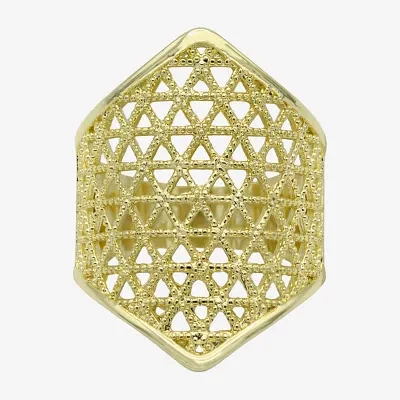 Sparkle Allure Woven Shield 14K Gold Over Brass Cocktail Ring