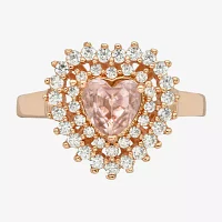 Sparkle Allure Double Halo Crystal 18K Rose Gold Over Brass Heart Cocktail Ring