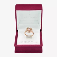 Sparkle Allure Double Halo Crystal 18K Rose Gold Over Brass Heart Cocktail Ring