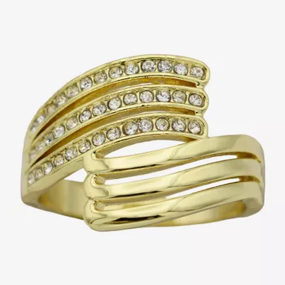 Sparkle Allure Wavy Wrap Crystal 14K Gold Over Brass Bypass Band