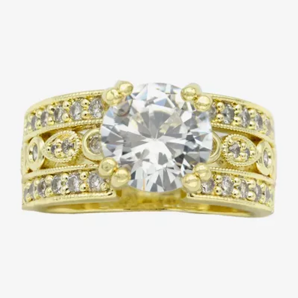 Sparkle Allure Triple Band Cubic Zirconia 14K Gold Over Brass Round Engagement Ring