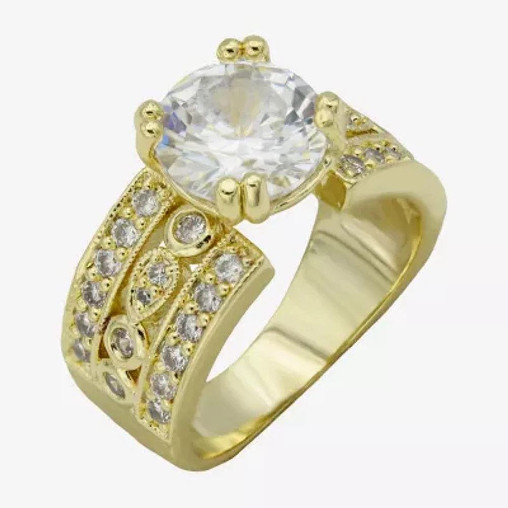 Sparkle Allure Triple Band Cubic Zirconia 14K Gold Over Brass Round Engagement Ring