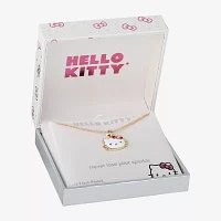 Crystal 18K Gold Over Brass 16 Inch Cable Bow Hello Kitty Pendant Necklace