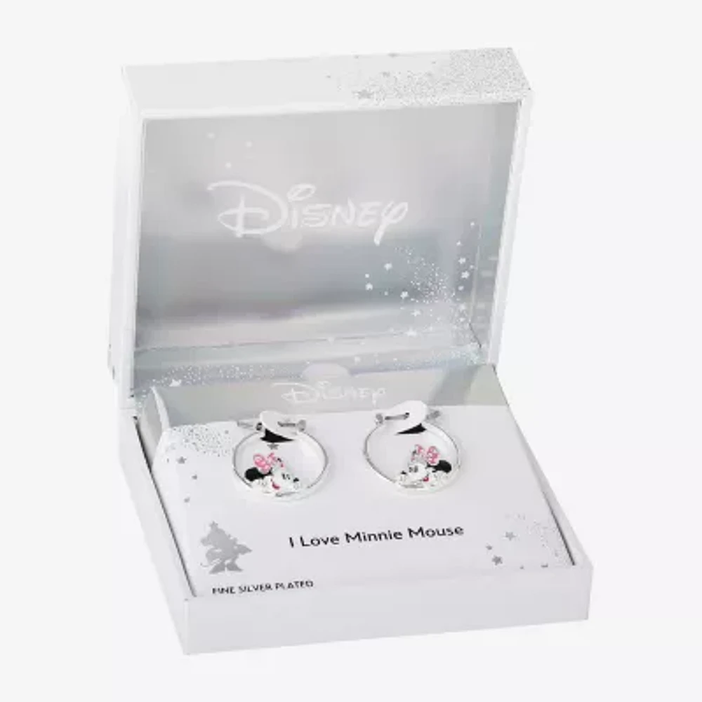 Disney Classics Crystal Pure Silver Over Brass Bow Minnie Mouse Hoop Earrings