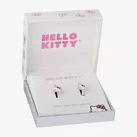 Cubic Zirconia Pure Silver Over Brass Hello Kitty Hoop Earrings