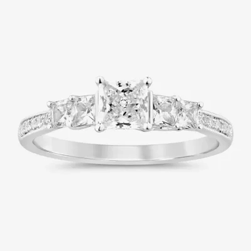 I / Si2) Womens CT. T.W. Lab Grown White Diamond 10K Gold Side Stone Engagement Ring