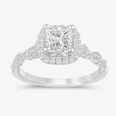 (I / Si2) Womens 1 1/2 CT. T.W. Lab Grown White Diamond 10K Gold Side Stone Engagement Ring