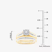 (I / Si1) 3PC Trio Set Featuring 3/8 CT. T.W. Lab Grown White Diamond 10K Two Tone Gold Round Side Stone Wedding Bridal Set