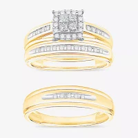 (I / Si1) 3PC Trio Set Featuring 1/2 CT. T.W. Lab Grown White Diamond 10K Two Tone Gold Side Stone Wedding Bridal Set