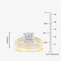 (I / Si1) 3PC Trio Set Featuring 1/2 CT. T.W. Lab Grown White Diamond 10K Two Tone Gold Side Stone Wedding Bridal Set