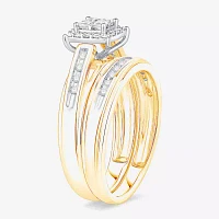 (I / Si1) 3PC Trio Set Featuring 1/2 CT. T.W. Lab Grown White Diamond 10K Two Tone Gold Side Stone Wedding Bridal Set