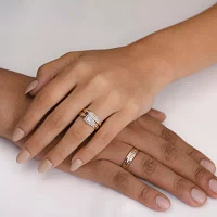 (I / Si1) 3PC Trio Set Featuring 1/2 CT. T.W. Lab Grown White Diamond 10K Two Tone Gold Side Stone Wedding Bridal Set