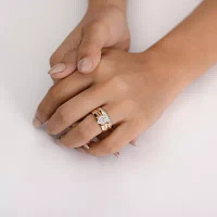 (I / Si1) 3PC Trio Set Featuring 1/2 CT. T.W. Lab Grown White Diamond 10K Two Tone Gold Marquise Side Stone Wedding Bridal Set