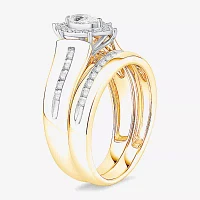 (I / Si1) 3PC Trio Set Featuring 1/2 CT. T.W. Lab Grown White Diamond 10K Two Tone Gold Marquise Side Stone Wedding Bridal Set