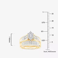 (I / Si1) 3PC Trio Set Featuring 1/2 CT. T.W. Lab Grown White Diamond 10K Two Tone Gold Marquise Side Stone Bridal Set