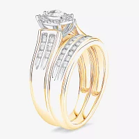 (I / Si1) 3PC Trio Set Featuring 1/2 CT. T.W. Lab Grown White Diamond 10K Two Tone Gold Marquise Side Stone Bridal Set