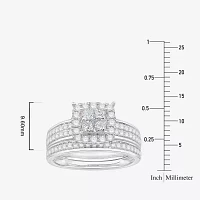 (I / Si1) 3PC Trio Set Featuring 1 1/2 CT. T.W. Lab Grown White Diamond 10K White Gold Side Stone Wedding Bridal Set
