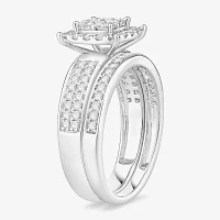 (I / Si1) 3PC Trio Set Featuring 1 1/2 CT. T.W. Lab Grown White Diamond 10K White Gold Side Stone Wedding Bridal Set