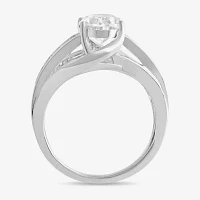 (G / I1) Womens 2 3/4 CT. T.W. Lab Grown White Diamond 10K Gold Oval Side Stone Engagement Ring