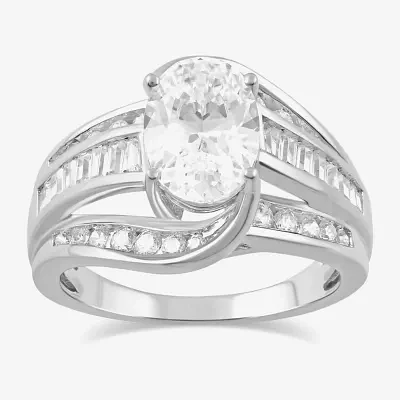 (G / I1) Womens 2 3/4 CT. T.W. Lab Grown White Diamond 10K Gold Oval Side Stone Engagement Ring