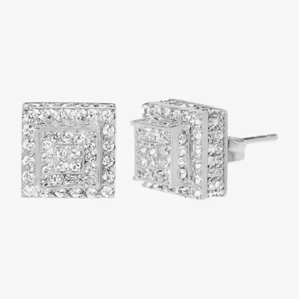 White Cubic Zirconia Stainless Steel 7.6mm Square Stud Earrings