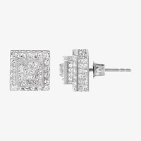 White Cubic Zirconia Stainless Steel 7.6mm Square Stud Earrings
