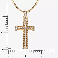 Mens White Cubic Zirconia Stainless Steel Cross Pendant Necklace