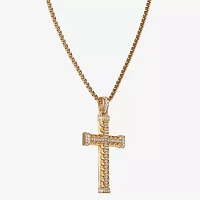 Mens White Cubic Zirconia Stainless Steel Cross Pendant Necklace